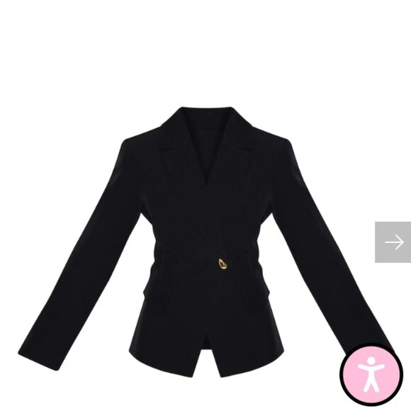 PrettyLittleThing Black Cinched Waist Lapel Point Detail Women's Blazer Size 12 - Picture 4 of 4